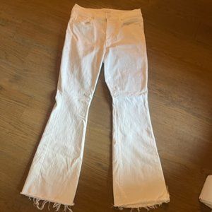 mother the weekender fray white denim